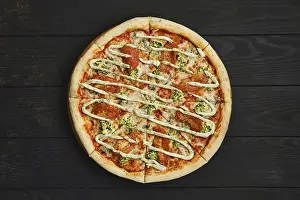 Restaurant Food Prints: Top view of pizza with mozzarella