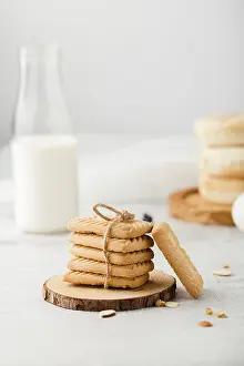 Simple Food Photography Prints: Front view plain biscuits milk