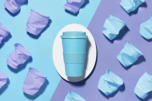 Waste Separation Tips Prints: Top view reusable cup with plastic cups