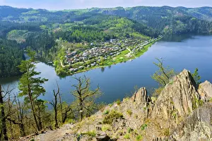 Rock Formation Germany Prints: View of the river Saale from the Bockfelsen