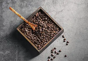 Coffee Bean Nutrition Prints: Top view roasted coffee beans square container