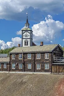 Prints of View of the Roros Church from the mining district, with slag in the foreground, the mining town of Roros, Trondelag county, Norway Roros Mining Town And The Circumference Prints: View of the Roros Church Print, Trondelag County, Norway