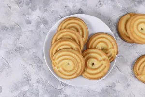 German Butter Cookies Prints: Top view of round ring shaped spritz biscuits