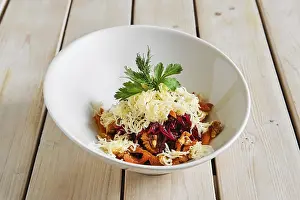 Food Photography Models Prints: Top view of salad with beetroot