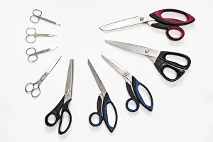 White Ground Studio Photography Prints: Top view of semicircle from various shears on white background