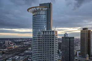 Frankfurt Skyline Prints: View of the skyline from a tower block in the evening