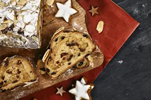 German Christmas Bread Recipe Prints: Top view of slice of German Stollen cake