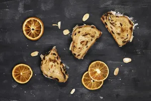 Bakery Treats Prints: Top view of slice of German Stollen cake