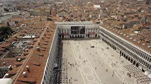 Urban Environment Southern Europe Prints: View from above of St. Mark's Square and the rooftops of Venice