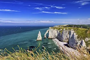 Etretat Rock Formations Prints: View from above of striking chalk cliffs