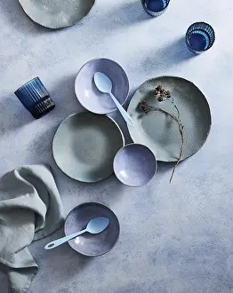 Modern Table Setting Prints: Top view of a stylish ceramic tableware set