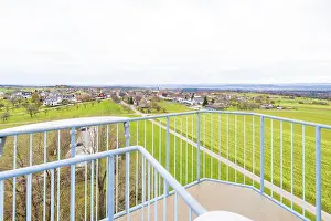 Observation Point In Europe Prints: View from the tower of extensive fields and a village