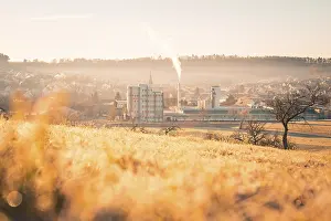 Urban Landscape Germany Prints: View of a town at dawn, fields in the foreground