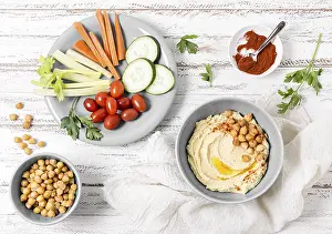 Chickpea Dip Recipe Prints: Top view vegetables with hummus
