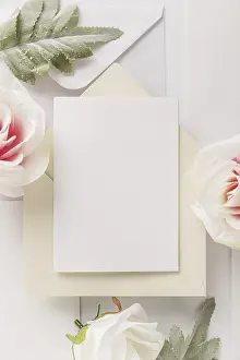 Pastel Colored Decoration Prints: Top view wedding concept with copy space
