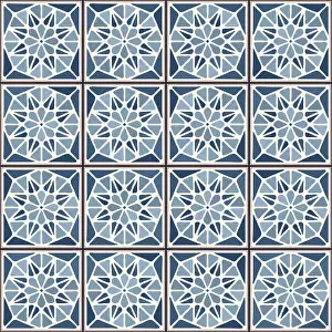 Mosaic Floor Pattern Prints: Vintage ceramic tiles vector pattern