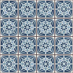 Mosaic Floor Pattern Prints: Vintage ceramic tiles vector pattern