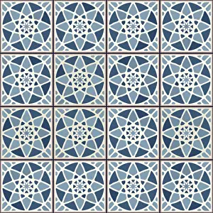 Monochrome Artwork Prints: Vintage Ceramic Tiles Print Pattern
