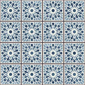 Mosaic Floor Pattern Prints: Vintage ceramic tiles vector pattern