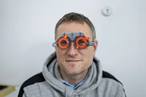 Eye Examination Process Prints: Vision correction. Selection of eyeglasses