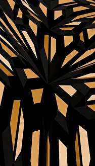 Contemporary Decorative Item Prints: A visually captivating 3D render featuring a complex geometric pattern in black and gold for a modern