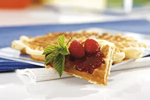 Grocery Store Bakery Products Prints: Waffles with raspberry marmalade