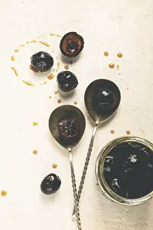 Top View Image Prints: Walnut jam, on the table, top view