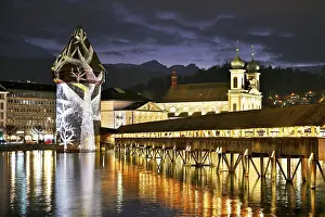 Lucerne Light Installation Prints: Wassertum with light installation