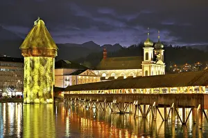 Lucerne Light Installation Prints: Wassertum with light installation