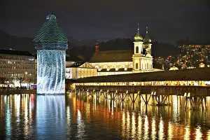 Lucerne Light Installation Prints: Wassertum with light installation