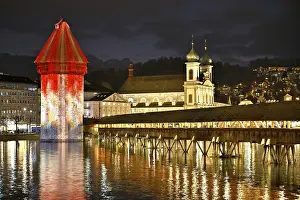 Lucerne Light Installation Prints: Wassertum with light installation