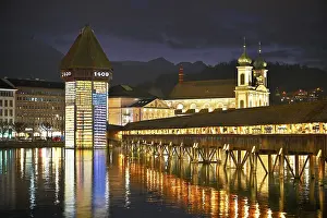 Central Europe Cityscape Prints: Wassertum with light installation