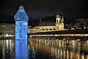Lucerne Light Installation Prints: Wassertum with light installation
