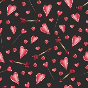 Valentine's Day Concept Image Prints: Watercolor seamless pattern of love elements