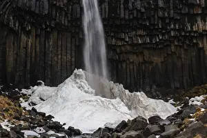 Icelandic Natural Preserve Prints: Waterfall, basalt columns, snow