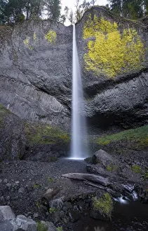 Volcanic Rock Landscapes Prints: Waterfall in front of basalt rock