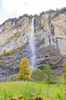 Switzerland Waterfall Prints: Waterfall cascading down steep cliffs
