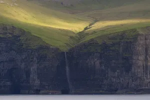 Faroe Islands Waterfall Prints: Waterfall falling over steep cliffs