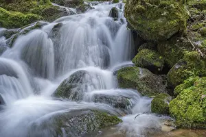 Springtime Water Currents Prints: Waterfall on a mountain stream in spring