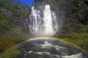 Western Norway Waterfall Prints: Waterfall with rainbow, spring
