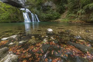 Waterfall In France Prints: Waterfall from the source of the Lison in a haven of peace with its waterfall surrounded by forest