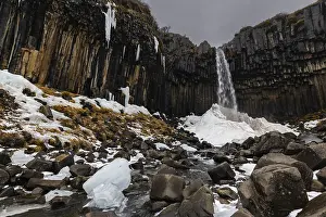 Scandinavian Winter Landscapes Prints: Waterfall, stream, basalt columns