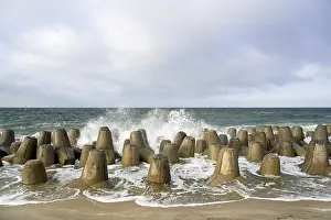 Coastal Protection Prints: Waves break at concrete breakwaters