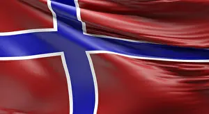 Waving European Flags Prints: Waving flag of Norway using as background