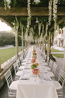 Chiavari Prints: Wedding Dinner Table Reception Print Under Wisteria Columns