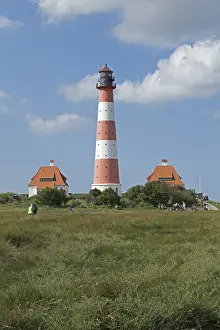 European Lighthouse Architecture Prints: Westerhever Lighthouse with cloud sky