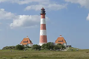 Northern Germany Landmark Prints: Westerhever Lighthouse with cloud sky