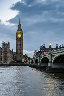 Prints of Westminster Bridge with Thames, Palace of Westminster, Houses of Parliament, Big Ben, Dusk, City of Westminster, London, England, UK Westminster Bridge Prints: Westminster Bridge Print at Dusk in London, England