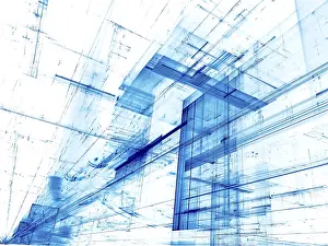 Virtual Reality Concept Image Prints: White and blue technology background - abstract computer-generated image