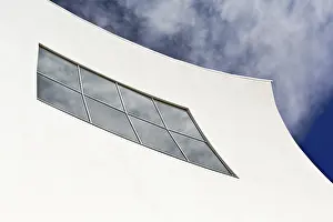 Prints of White concave facade, facade detail, clouds reflected in the windows, auditorium and convention center Infanta Dona Elena, architect Estudio Barozzi Veiga, Murcia, Spain White concave facade Murcia Prints: White Concave Facade Print, Murcia, Spain